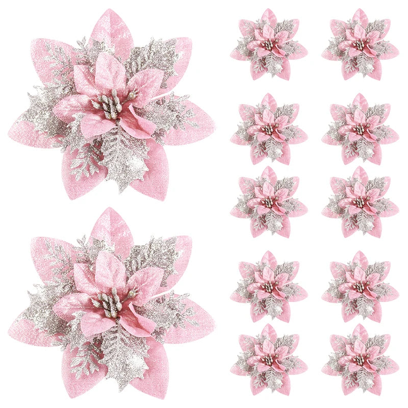 Glitter Pink Artificial Flower Ornaments