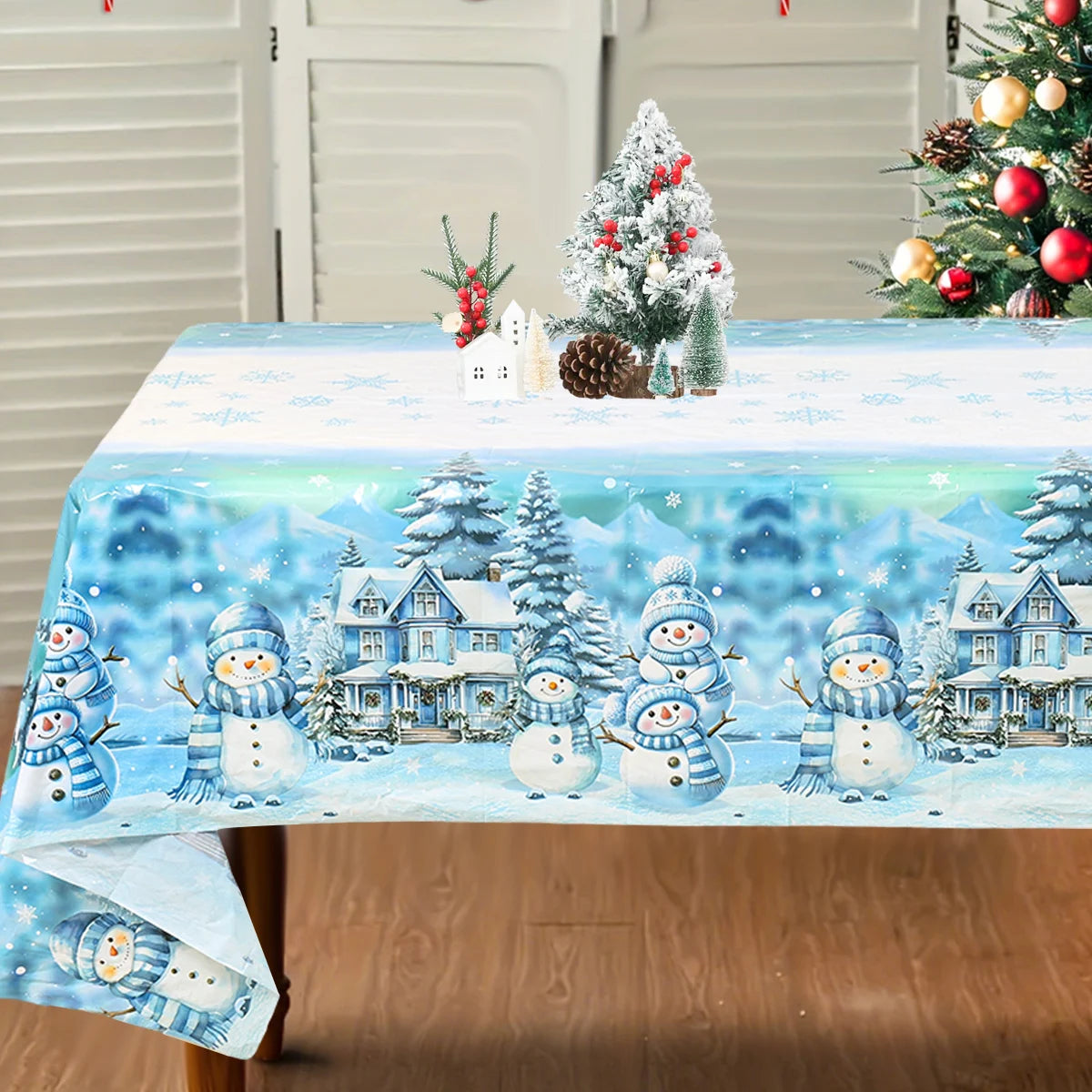 Christmas Blue Snowman Tablecloth
