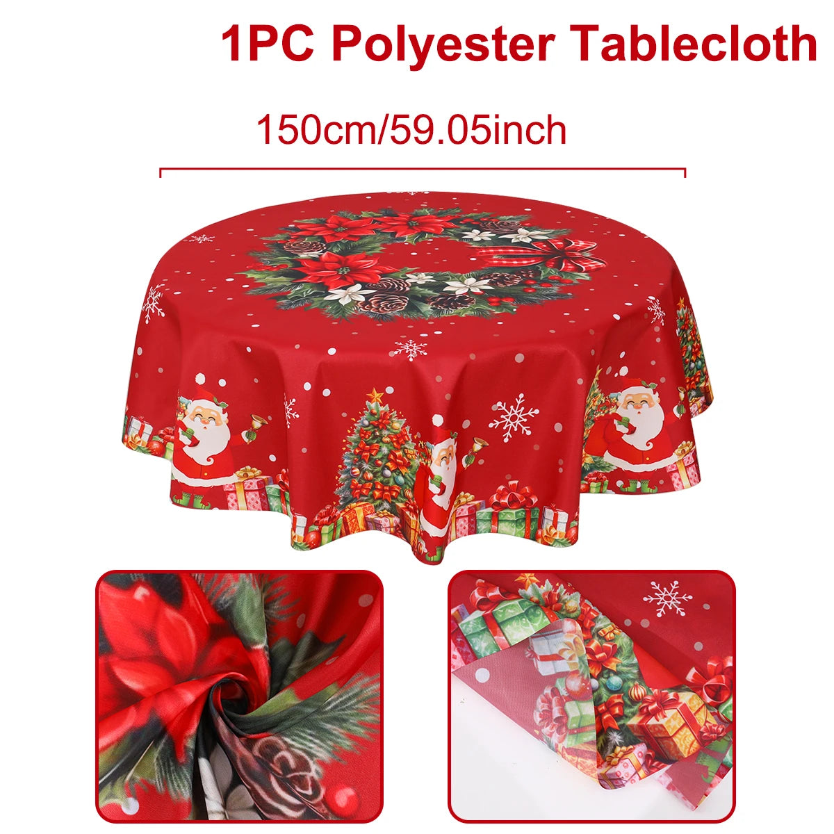 Elk Santa Claus Round Tablecloth
