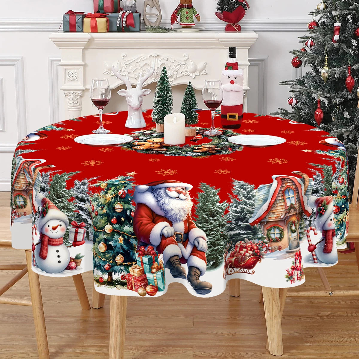 Santa Snowman Table Cover