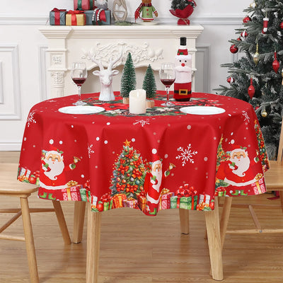 Elk Santa Claus Round Tablecloth