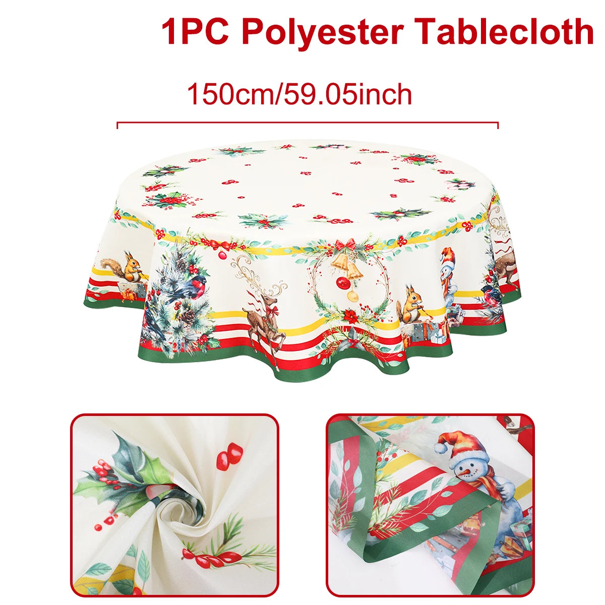 Elk Santa Claus Round Tablecloth