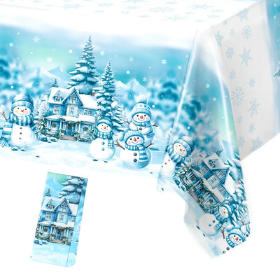 Christmas Blue Snowman Tablecloth