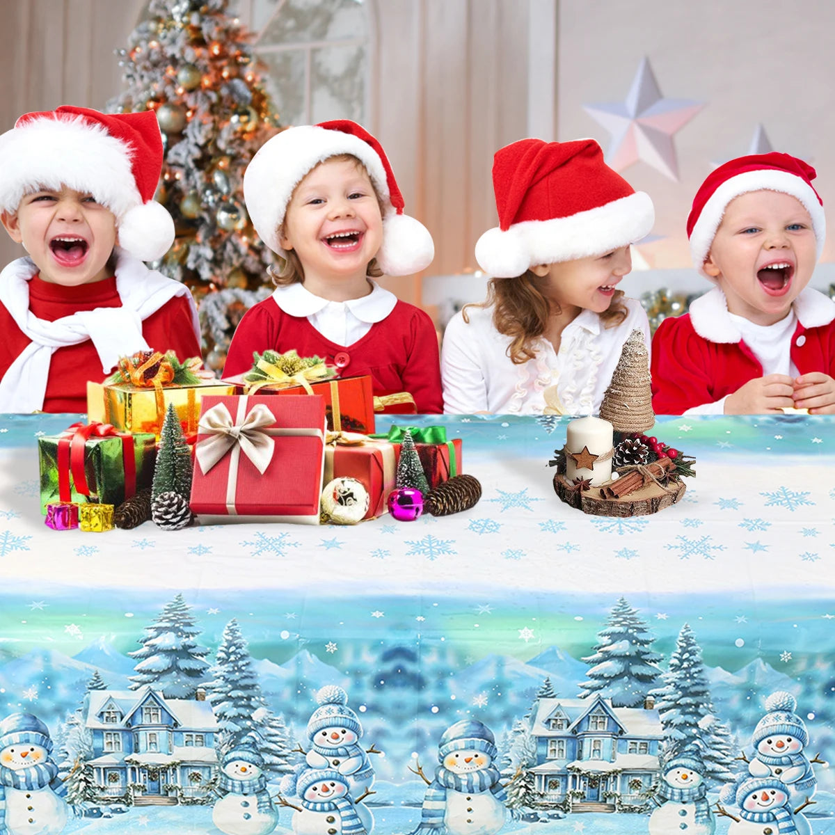 Christmas Blue Snowman Tablecloth