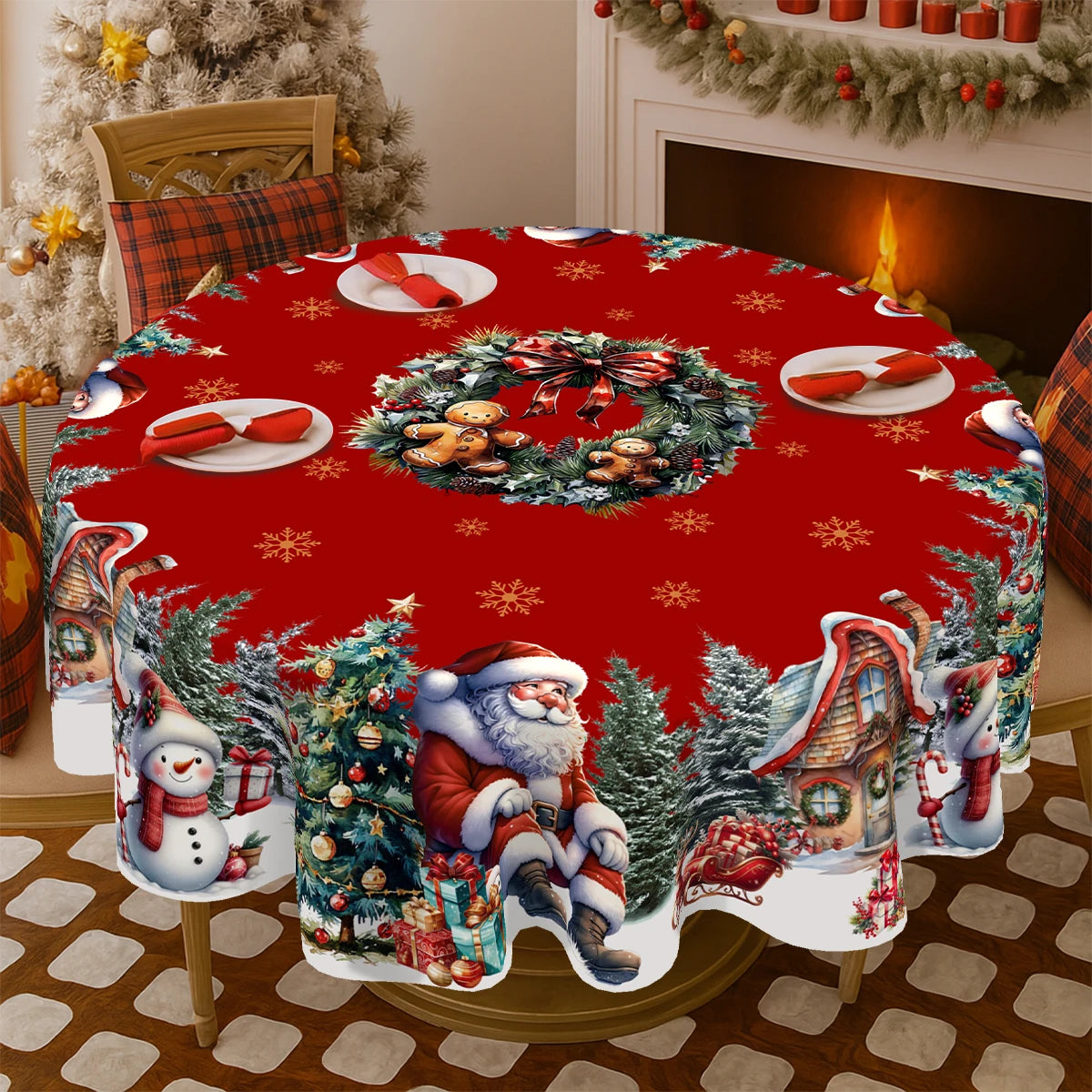 Santa Snowman Table Cover